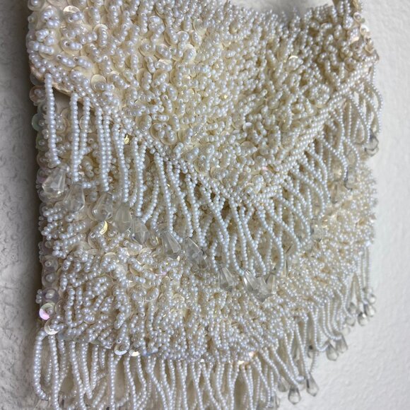 Vintage Hong Kong White Evening Party Mini Bag Purse Beaded - Picture 3 of 12